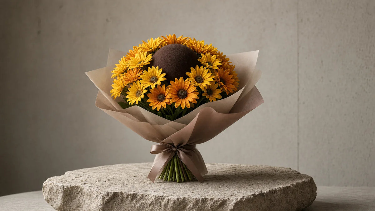 Bukiet rudbekii (rudbeckia) na tle jasnego betonu – IFIORA Warszawa