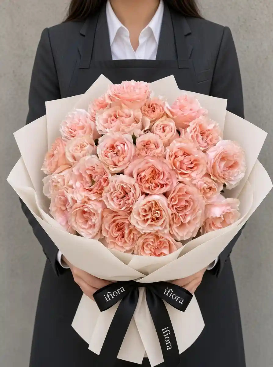 Peach garden rose bouquet