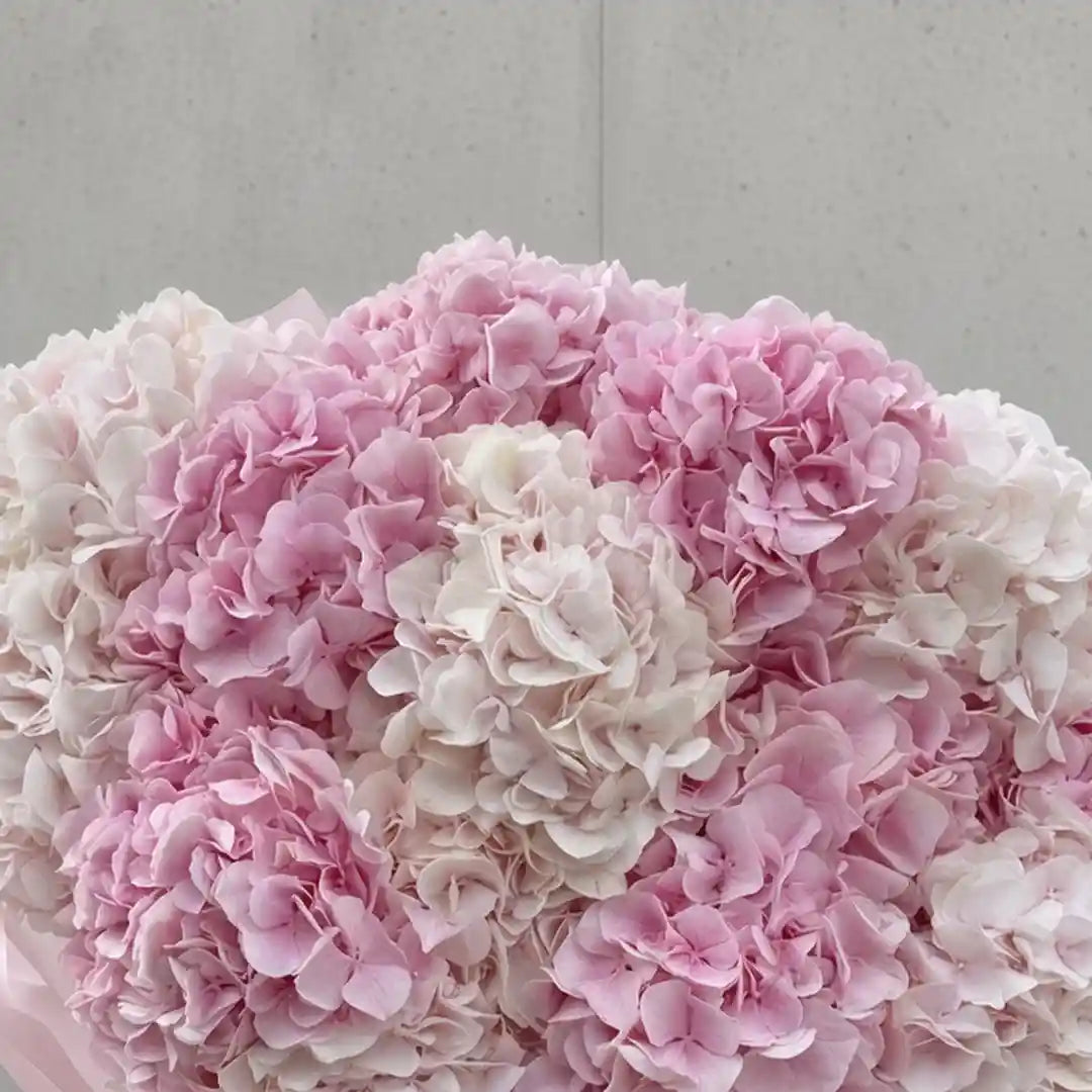 Close-up of a pastel pink hydrangea bouquet by IFIORA florist, Warsaw (Mokotów, Poland)