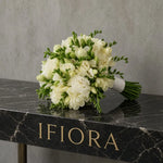 Snow Freesia bridal bouquet of white freesia and cream carnations — IFIORA wedding bouquets Warsaw