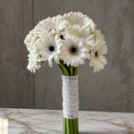 Close-up of white dark-centred gerberas in a bridal bouquet — IFIORA florist, Warsaw (Mokotów)
