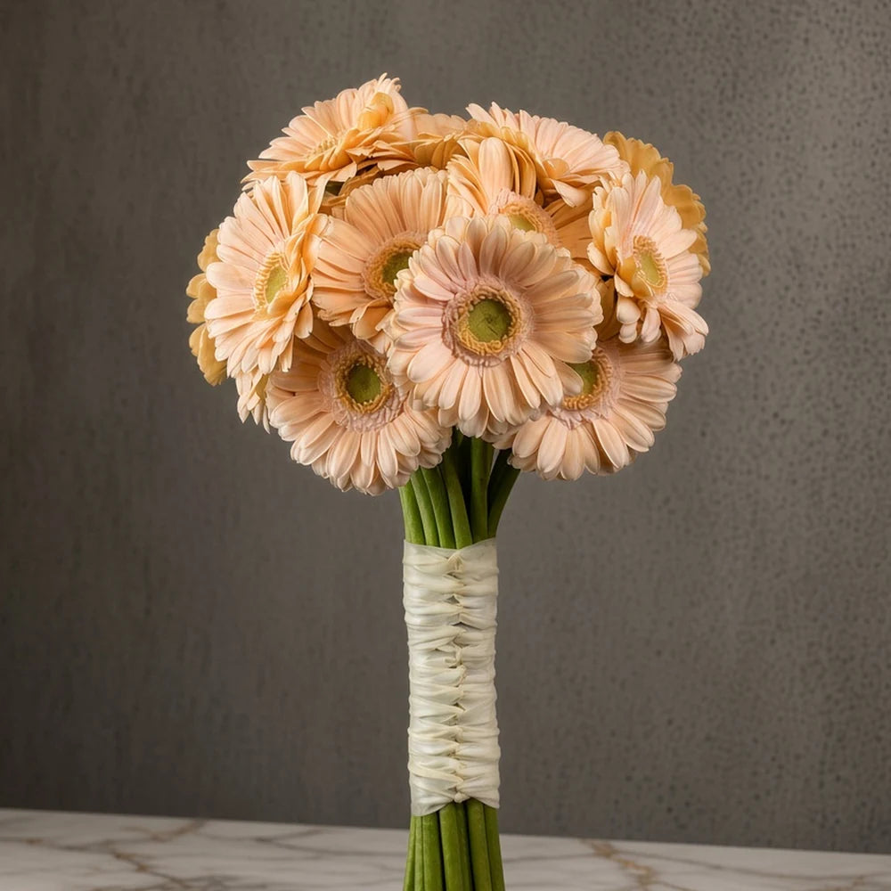 Close-up of peach gerberas in a bridal bouquet — IFIORA florist, Warsaw (Mokotów)