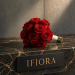 Red Passion bridal bouquet of red roses with a cream satin handle — IFIORA wedding bouquets Warsaw
