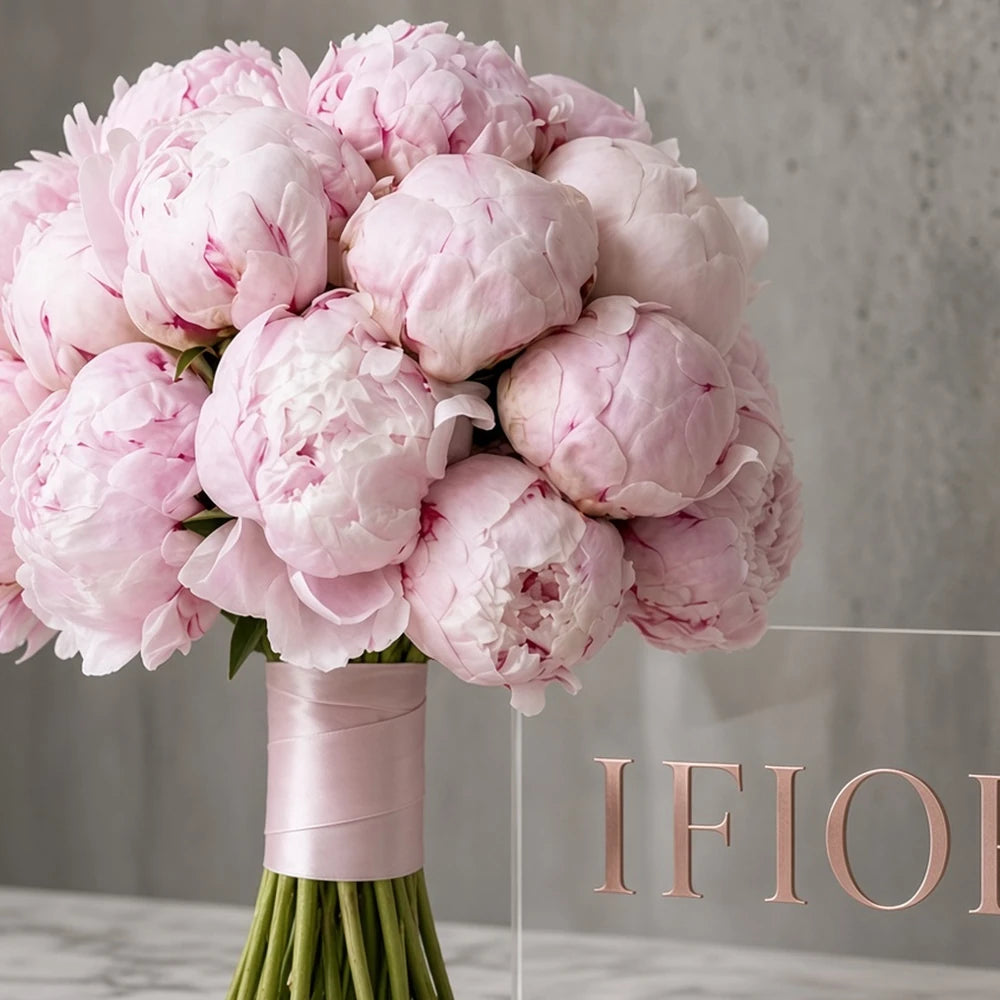 Close-up of pink peonies in a bridal bouquet — IFIORA florist, Warsaw (Mokotów)
