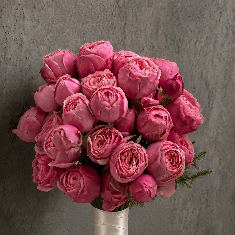 Close-up of pink peony roses in a bridal bouquet — IFIORA florist, Warsaw (Mokotów)