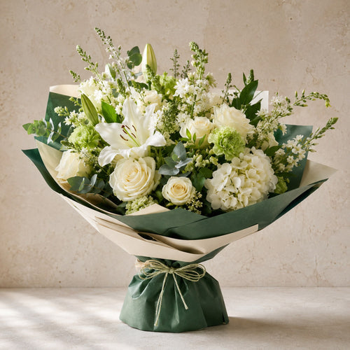 Corporate Reception Flowers — main product photo of ivory, green, brand-coordinated on request corporate flowers for delivery in Warsaw, Poland by IFIORA.
