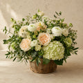 Flower Basket Natural Elegance — main product photo of natural, ivory, sage flower basket for delivery in Warsaw, Poland by IFIORA.