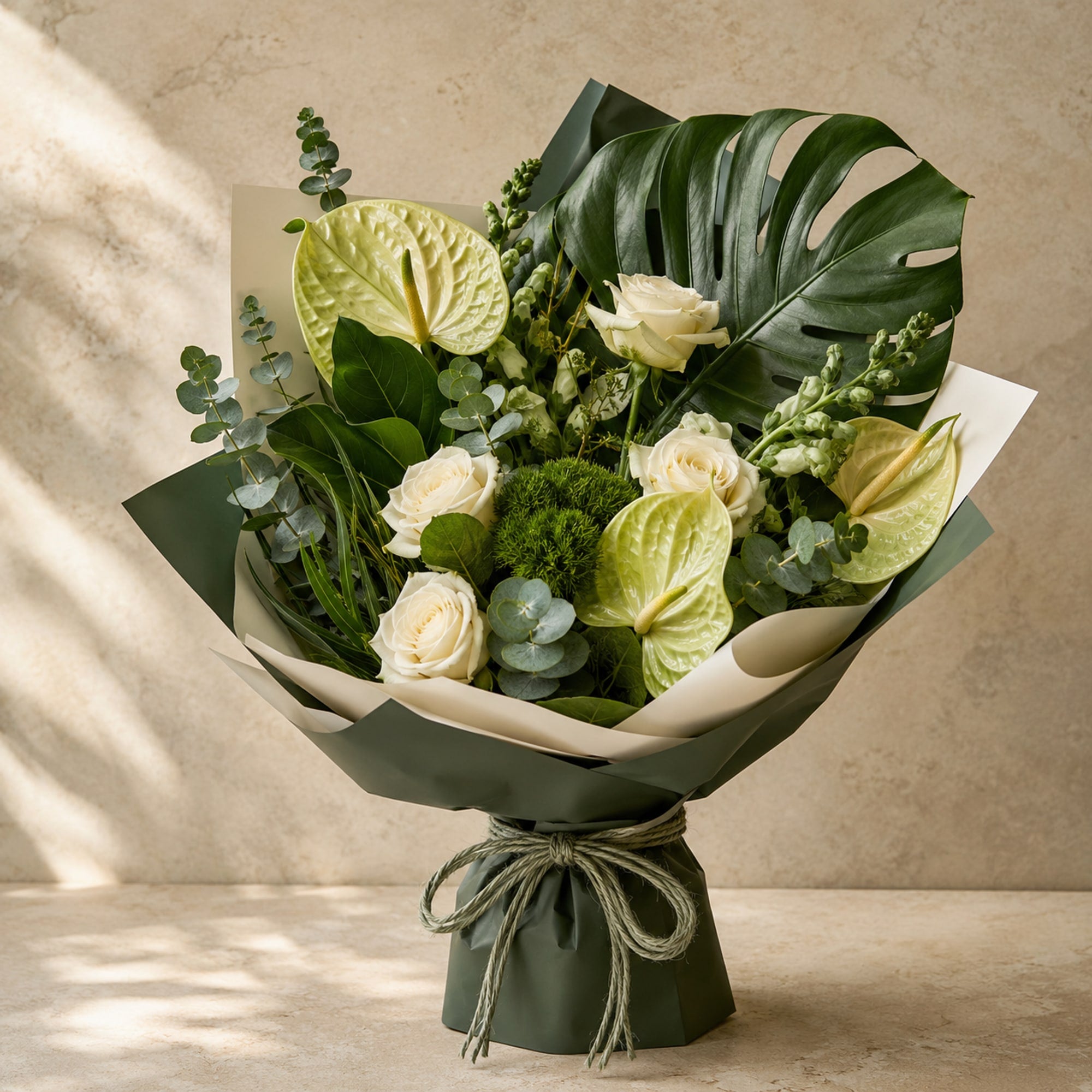 For Him Modern Green Bouquet — main product photo of green, white, structural bouquet for delivery in Warsaw, Poland by IFIORA.
