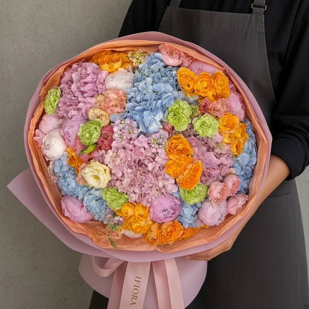 Bukiet hortensji i róż w pastelowych odcieniach – bukiety, kwiaciarnia IFIORA Warszawa