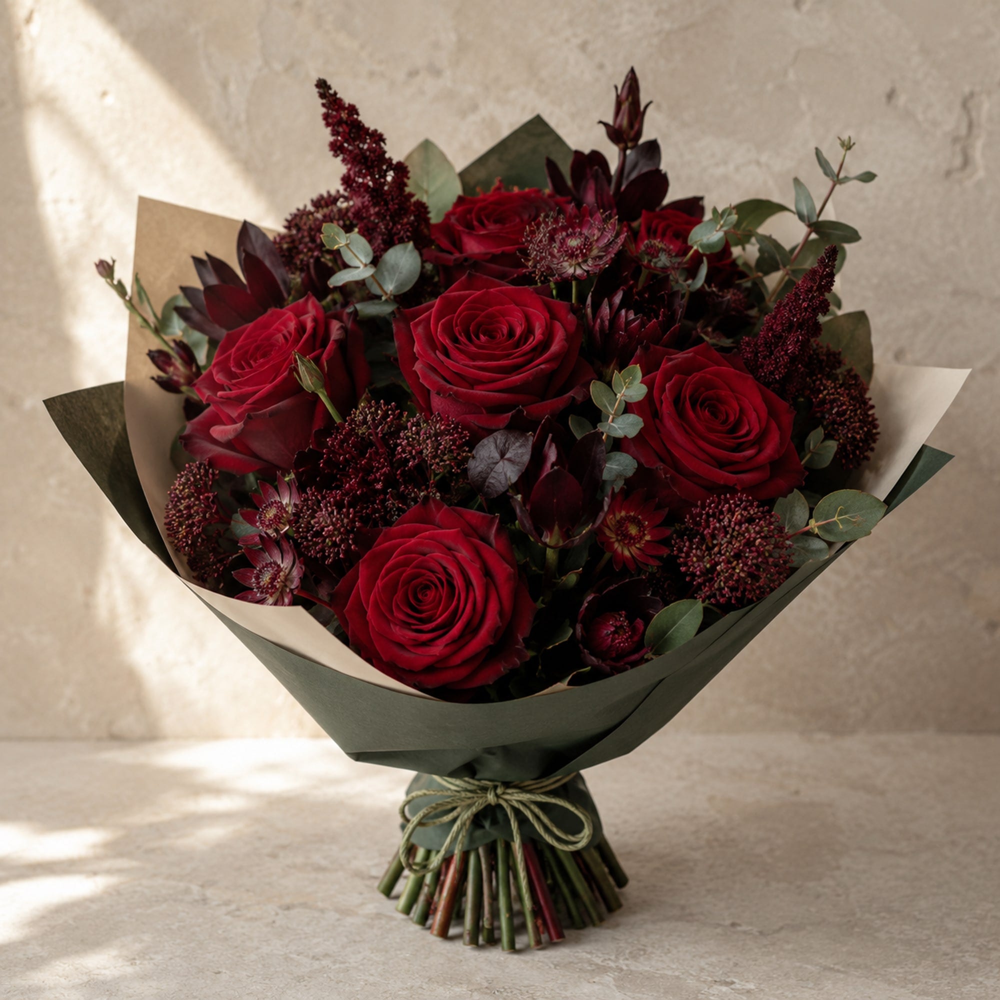Love Story Bouquet — main product photo of deep red, burgundy bouquet for delivery in Warsaw, Poland by IFIORA.