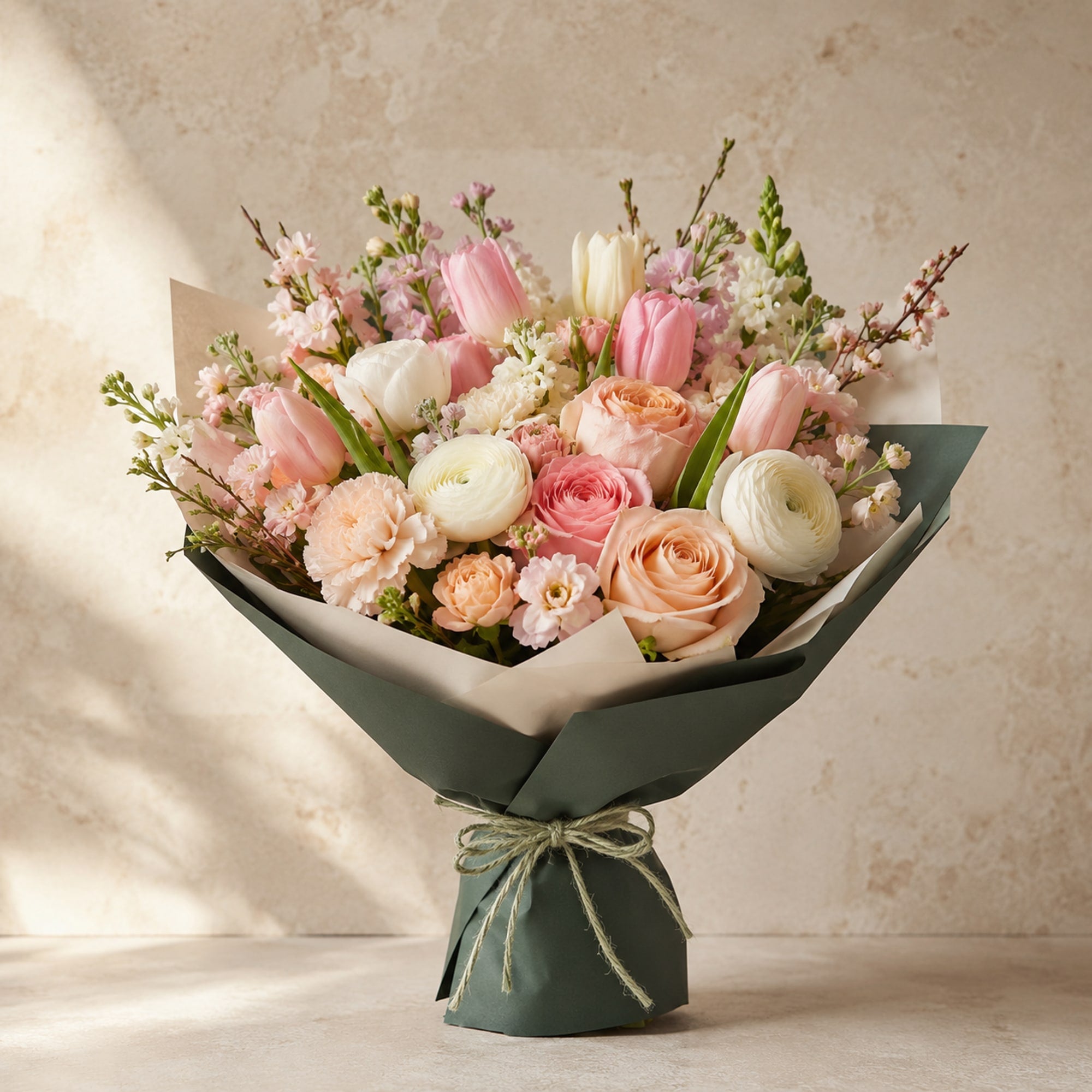 Soft Pastel Bouquet — main product photo of pastel pink, peach, ivory bouquet for delivery in Warsaw, Poland by IFIORA.